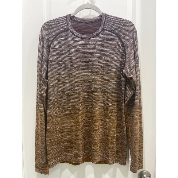Lululemon Men Dark Adobe Brown Gold Ombre Metal Vent Tech LS Long Sleeve Shirt M - Picture 2 of 7